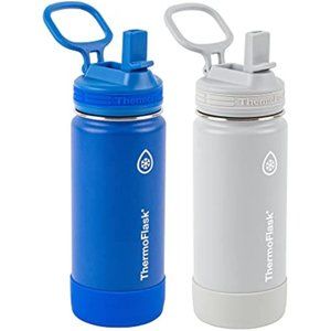 ThermoFlask Stainless Steel KIDS Bottles Straw Lid ,BPA-free, 16 Ounces,2 pack